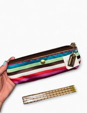 Coach Multicolor Striped Pencil Case Pouch with 3 Signature Pencils picture