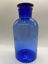 Antique 10-inch-tall 2 Liter Cobalt Blue Glass Re-Agent Bottle with Stopper picture