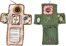 2Pcs Handmade Catholic Pocket Shrine with Silver Cross Inside - Portable Devotio picture