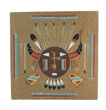 Vintage Navajo Sand Painting Song of the Sun Creation Shiprock NM Signed 12” picture