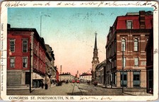 1906 Congress Street Portsmouth NH Streetcar Scene Postcard picture