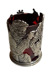 Home for the Holidays Santa Pewter Votive Holder Red Glass Christmas Vintage picture