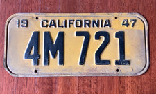 Vintage 1947 Yellow California License Plate 4M 721 RARE FIND picture