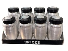 VINTAGE ATOMIC KROMEX SPICE SHAKER SET SPUN ALUMINUM 8-PIECE SET W/HANGABLE RACK picture