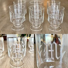 (6) Vintage 1960’s Monogrammed Etched Letter “M” Stemmed Drinking Glasses Bar picture