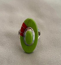 Michael Rogers signed handmade sterling silver gaspeite red coral ring size 7 picture