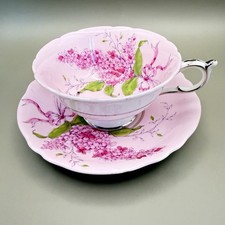 Vtg Paragon Double Warrant Teacup Saucer Lilac Pink Ribbon Bone China England picture