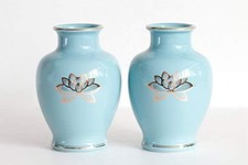 Japanese Ceramic Vases Yamako Natsume Seiji Kinkon Lotus 7 Inch Set picture
