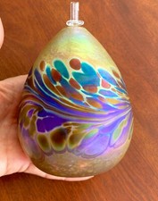 VINTAGE MAYTUM STUDIO Art BLOWN GLASS Iridescent Oil Candle Lamp 1993 Abstract picture