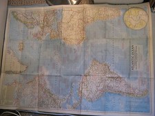 VINTAGE ATLANTIC OCEAN WALL MAP National Geographic December 1955 Huge  picture