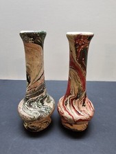 Trippy Unglazed Swirl Pottery Bud Vases 5.5
