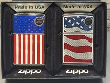 LOT 2SET 2007&2017  AMERICANA FLAGS EMBLEM ZIPPO LIGHTER picture
