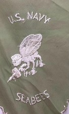 Vintage WWII US Navy Seabees Sweetheart Silk Handkerchief Green Fighting Bee picture
