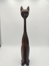 Vintage MCM Witco style wooden cat carving picture