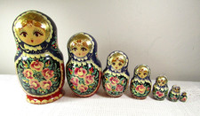 Vintage Hand Painted Floral & Gold Russian 7 Piece 7-1/2” Nesting Dolls Signed picture