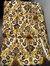 VTG 70s Barkcloth Drapery 2 Panels 24”x54”Floral Harvest Gold  Pinch Pleat picture