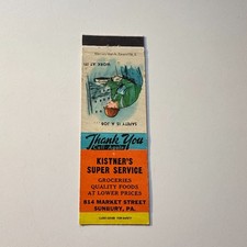 Kistner's Super Service Groceries Sunbury PA Vintage Matchbook Cover 5MB126-3-8 picture