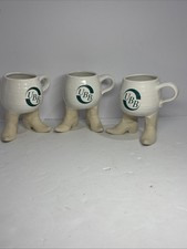 3 Vintage Art Pottery Ceramic Clay Standing Coffee Mugs W/ Cowboy Western Boots picture