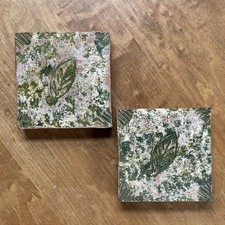 Vintage Distressed Terracotta Tile Trivets – Rustic Leaf Pattern, Pair of 2 picture