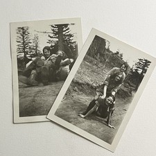 Vintage B&W Snapshot Photograph Young Women Teen Girls Rough Housing Playful picture