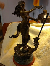 Bronze Female Figure Statue Holding Sword on Marble/Stone-Look Base picture