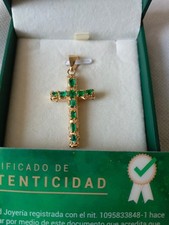 18K Yellow Gold  Cross Pendant Jewelry With 10 Colombian natural emeralds picture