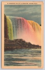 1951 Niagara Falls Horseshoe Falls Illumination Linen Postcard Buffalo NY picture