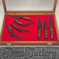 Frost Cutlery 7pc Cocobolo Wood Black Blade Pocket & Hunting Knives/Display Case picture