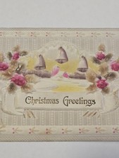 Antique Embossed Christmas Postcard Textured Holly Leaves DB picture