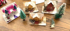 4 Vintage Christmas PUTZ Houses & Trees picture