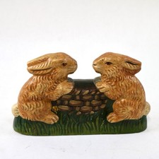 1993 Vaillancourt Folk Art Chalkware Bunny Rabbits Holding Basket picture