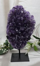 Large Uruguay Amethyst on Black Metal Stand Natural Purple Crystal Display picture