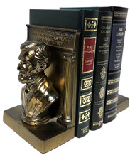 Antique Abraham Lincoln Gettysburg Address Quote Heavy Bookends Aged Patina picture