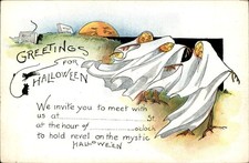 Halloween ghosts JOL Scarecrows SCARCE CARD FROM 297 Series c1915 Postcard bhn picture