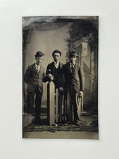 Antique Tintype Three Young Men in Hats Group Portrait 1/6 Plate picture