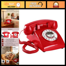 Vintage Red Rotary Phone with Redial & Ringer On/Off - Antique 1960s Landline Di picture