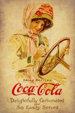 COCA COLA BEAUTIFUL WOMAN DRIVING CAR HEAVY DUTY USA MADE METAL ADVERTISING SIGN picture