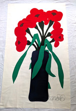 Howard Smith Red Poppies Fabric Panel Vallila Finland 1978 picture