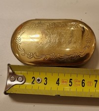 Vintage Oval Gold Tone Pill Trinket Box Floral Engraved Hinged Lid picture