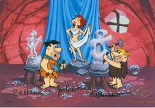 Hanna-Barbera-Flintstones-Fred/Barney-Art Class-LE Cel- Triple Signed picture