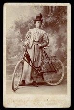 African American Woman w/Bicycle 1890 Cabinet Card Photo Black Girl Cyclist Lady picture