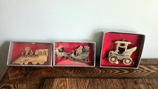 3 Vintage Kurt Adler Brass Gold Metallic Ornaments Train Sleigh Car In Box picture