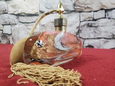 Vtg French Large Art Glass Perfume Bottle With Gold Atomizer & Tassels Signed picture