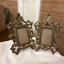Solid Brass Vtg Pair Rococo Style Easel Back Brass Ornate Picture Frames picture