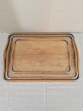 Vintage Mid-Century Japanese Wood Nesting Trays Chrome Corners picture
