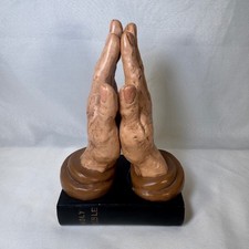 Vintage 1979 Praying Hands Sculpture on Holy Bible Base Religious Decor Dec 79 picture