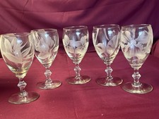 Vintage 5 Frank Oda Arts Hawaii Etched Hawaiian Tropical Flower Wine Goblets picture