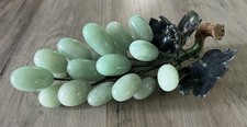 Vintage MCM Chinese Green Nephrite Jade Grape Cluster with Leaves 20 grapes picture
