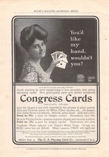 1905 ad CONGRESS PLAYING CARDS Woman Poker Hand You'd like my hand wouldn't you? picture