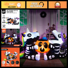 6FT Halloween Inflatables - Sitting Skeleton Unicorn & Dinosaur Yard Decor, LED picture